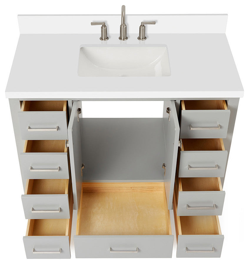 ARIEL Cambridge 43" Rectangle Sink Bathroom Vanity Grey With Quartz Top