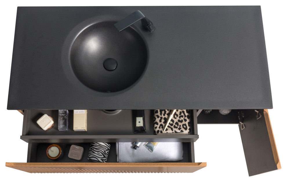 Simon  Wall Mount Vanity With Integrated black Sink, 48"