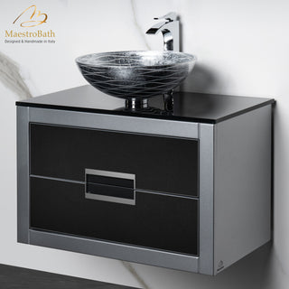 Danya Leather Vanity, Black and Silver, 32"