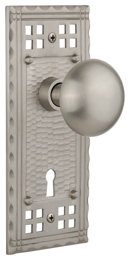 Craftsman Plate Privacy New York Knob, Satin Nickel