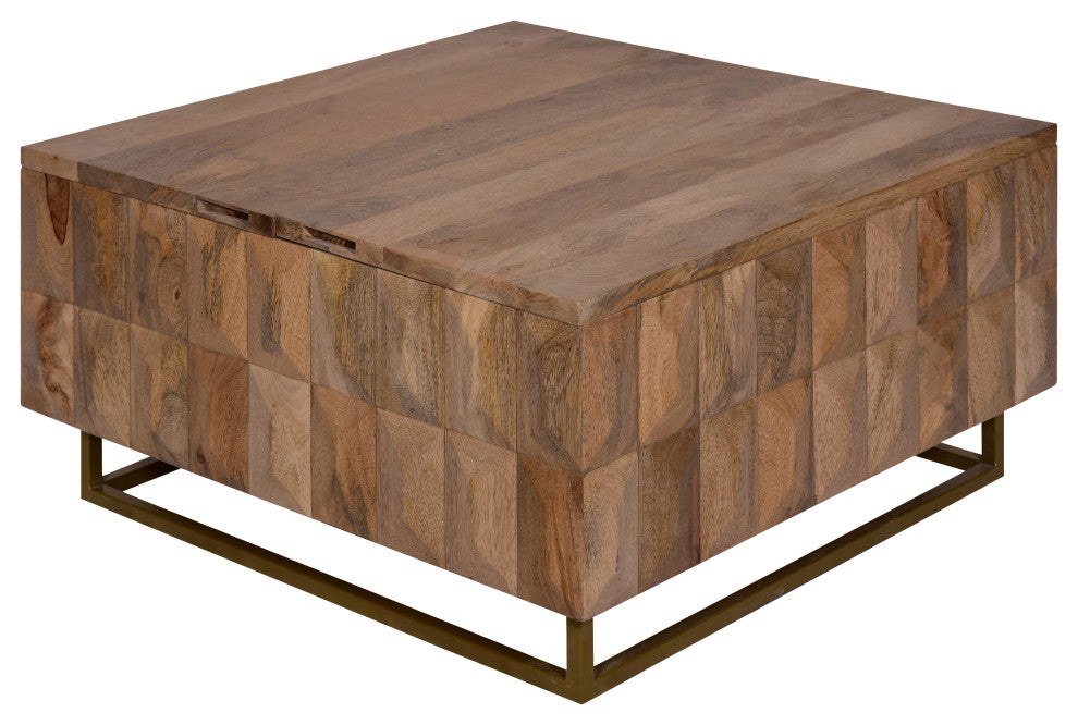 33" Lift Top Storage Trunk Coffee Table Square Mango Wood Natural Brown
