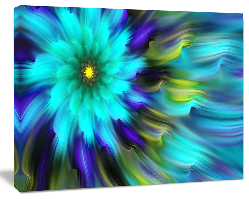 Massive Blue Green Fractal Flower, Floral Canvas Art Print, 40"x30"
