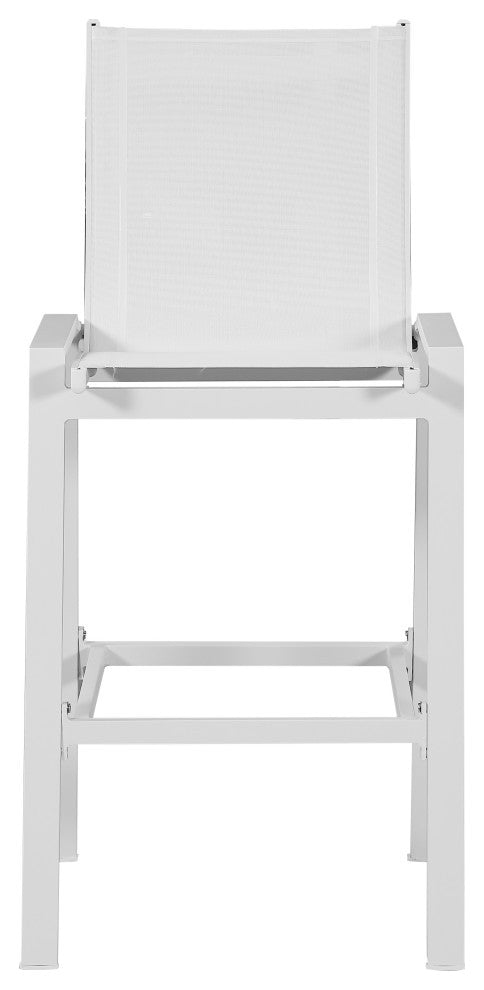 Nizuc Mesh Water Resistant Patio Aluminum Barstool, Set of 2, White, White Frame