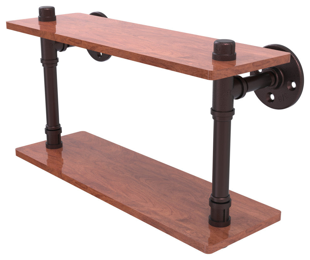 Pipeline Ironwood Double Shelf, Antique Bronze, 16"