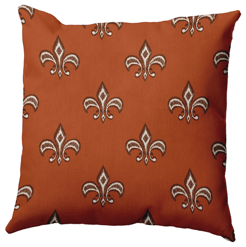 16" x 16" Fleur de Lis Decorative Throw Pillow, Sienna