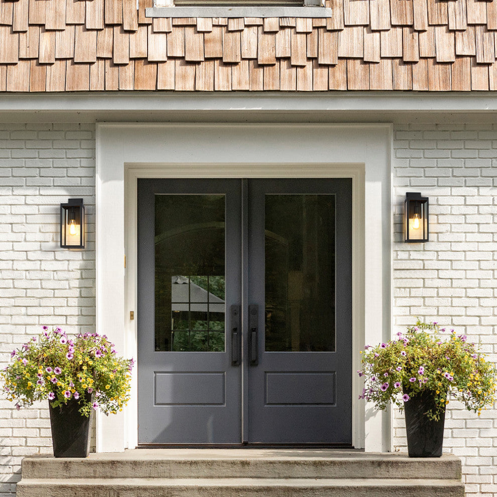 15"H Outdoor Black Modern Wall Lantern Sconce Light