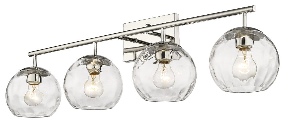 Mackenzie Polished Nickel <br> 4-Light Bath Vanity With Rippled Water glass