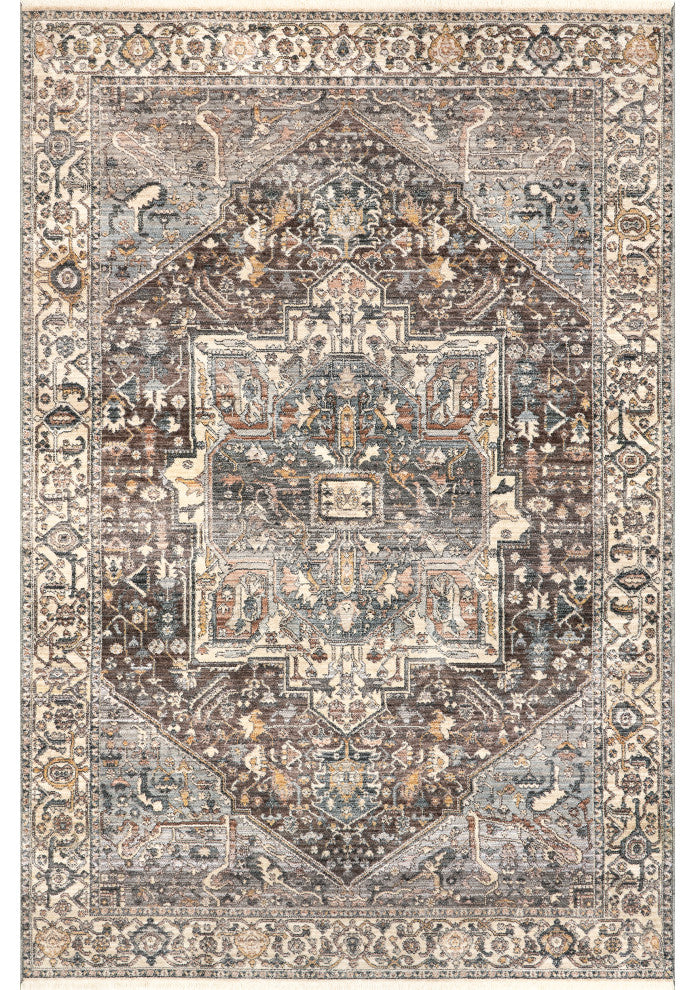 Nuloom Harriet Vintage Medallion Fringe Area Rug, Dark Gray 7'10"x9'8"