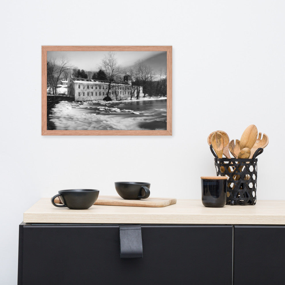 Winter at Powder Mill Rural Landscape Framed Photo Paper Wall Art Prints, Red Oak, 12" X 18"