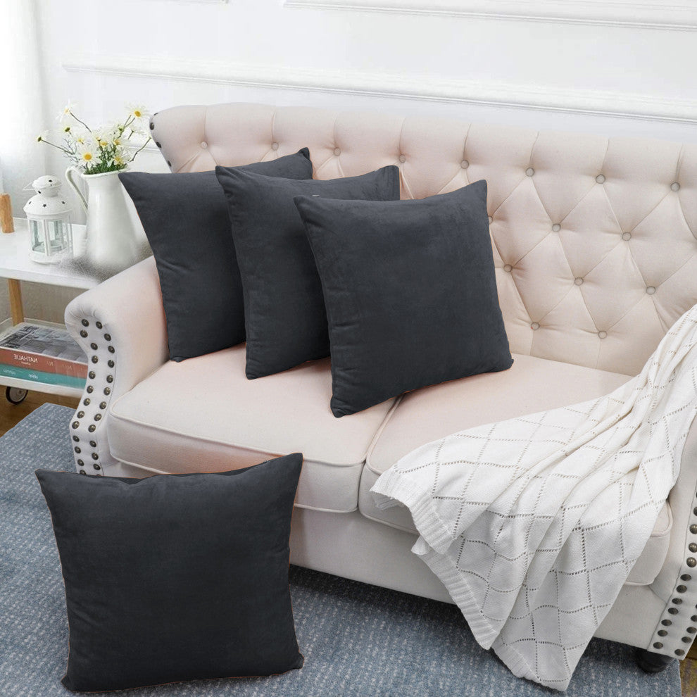 Supersoft Throw Pillow Cover 4 Piece Set, Gun Metal