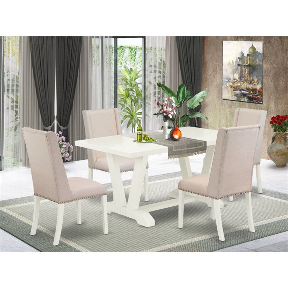 5-Piece Set, 4 Chairs and Table, Linen White