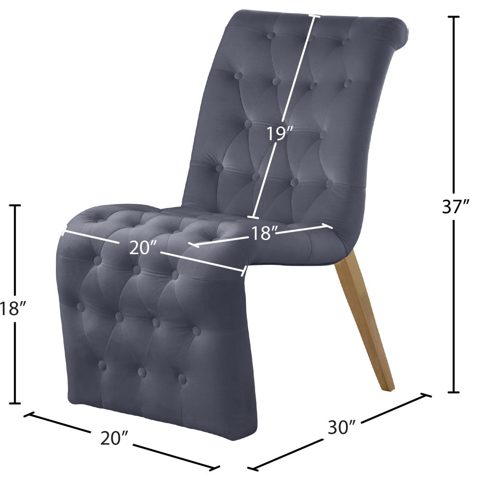 Curve Button Tufted, Fabric Upholstered Dining Chair, Set of 2, Gray Velvet
