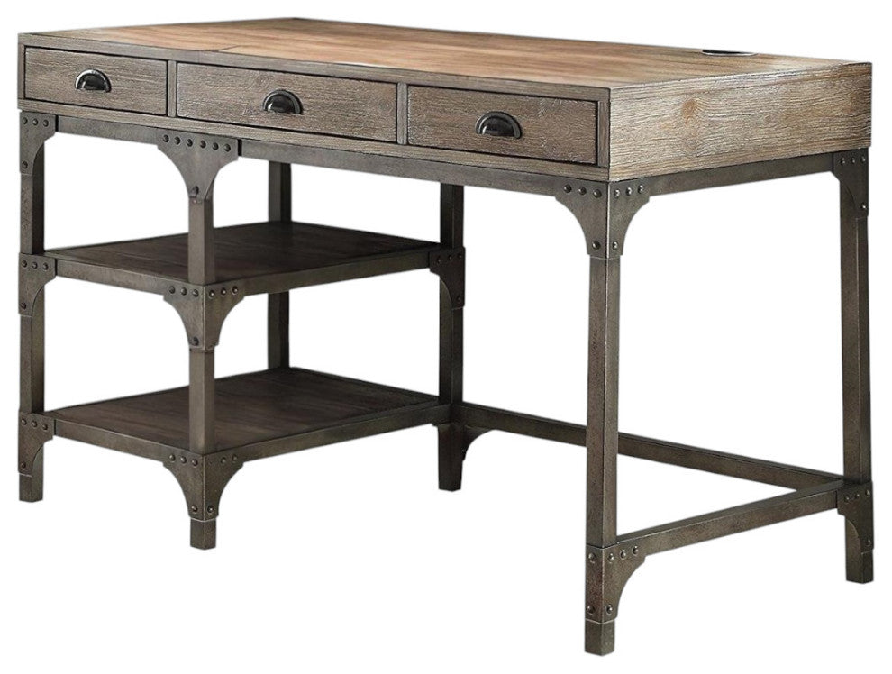 HomeRoots 47" X 24" X 29" Weathered Oak And Antique Silver Desk