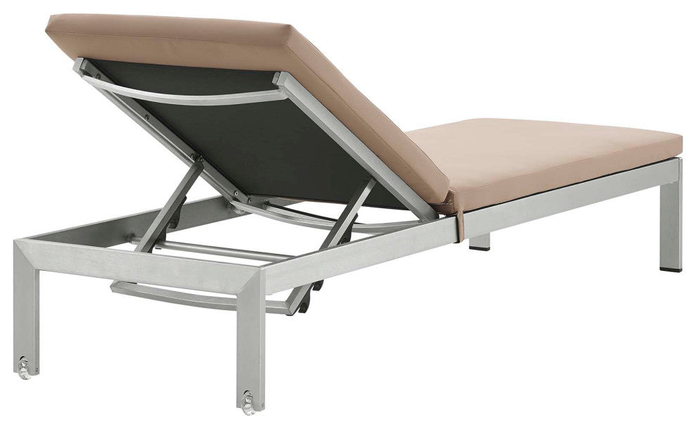 Silver Mocha Shore Chaise with Cushions Outdoor Patio Aluminum Set of 2