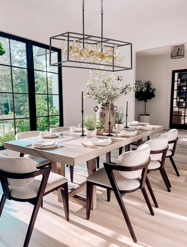 8-Light Black Chandelier With Gold Branch And Clear Crystal Accents