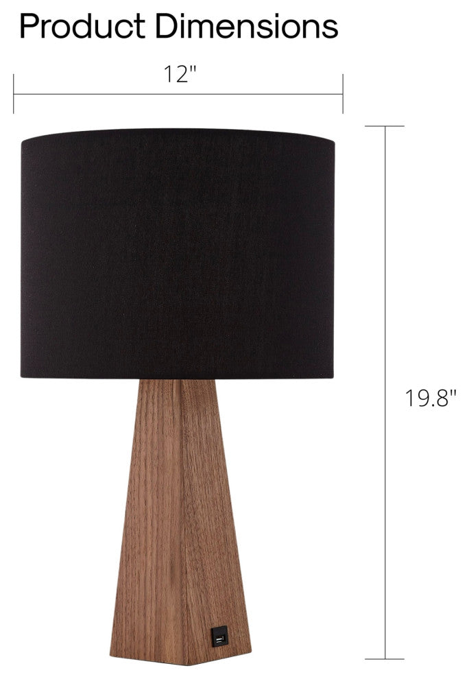 Inspired Home Iona Table Lamp, USB Charger, Black