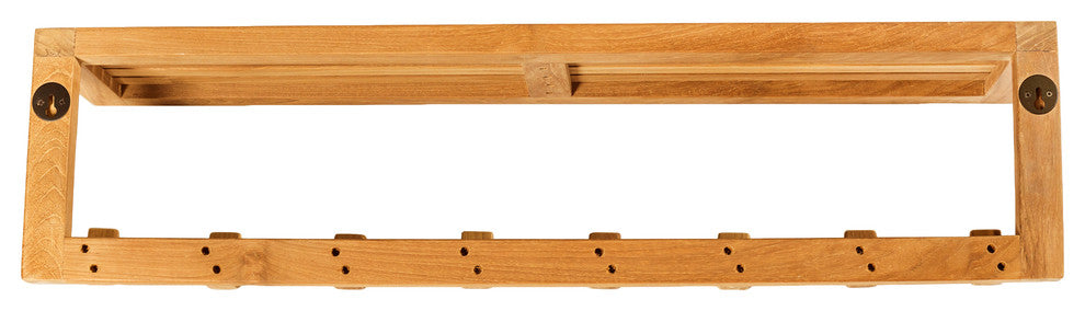 Teak Wall Shelf with 8 hooks