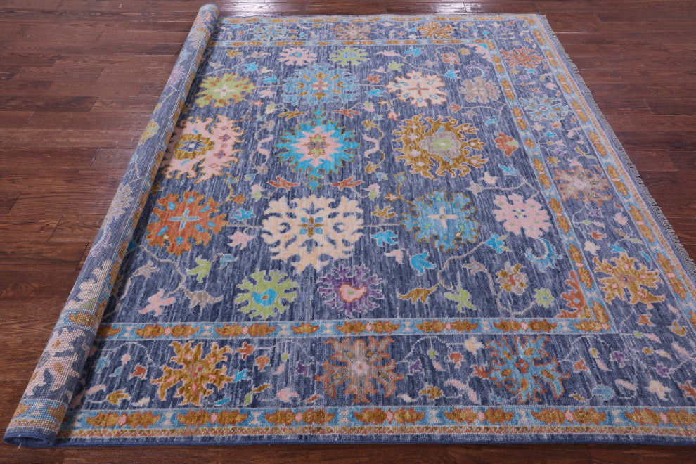 8' Square Hand-Knotted Turkish Oushak Wool Rug - Q15668