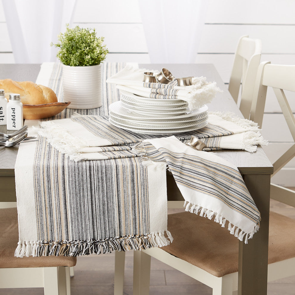 Black Striped Fringed Placemat Set of 6