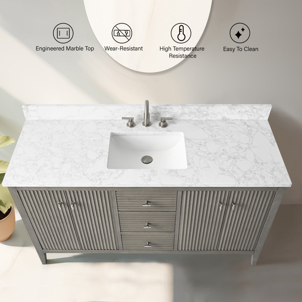 Vanity Art Freestanding Vanity, Driftwood Gray, 60", Single Sink, Brushed Nickel