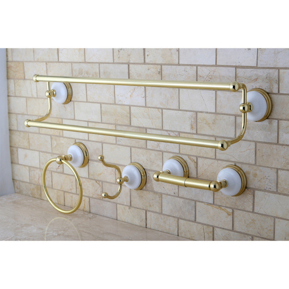 Kingston Brass 4-Pieces Dual Towel Bar Bathroom Hardware Set, Polished Brass