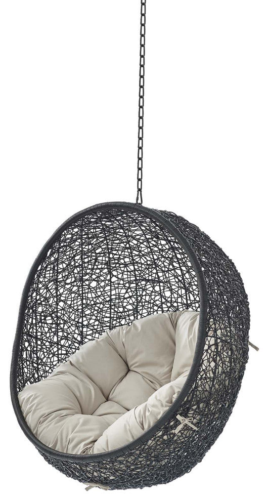 Swing Lounge Chair, Sunbrella, Black Beige, Modern, Outdoor Patio Balcony Garden