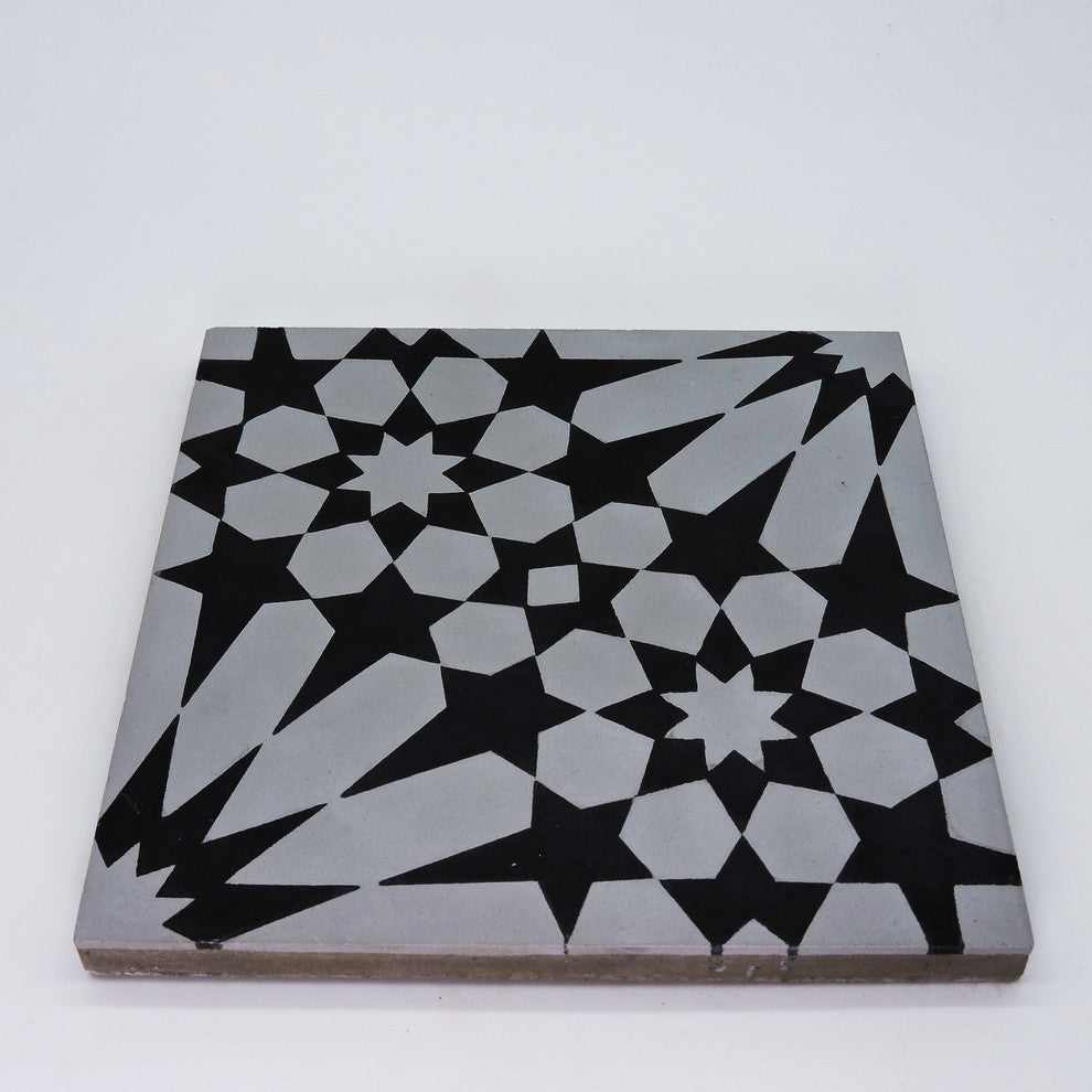 Agdal Handmade Cement Tile, Gray/Black, Sample