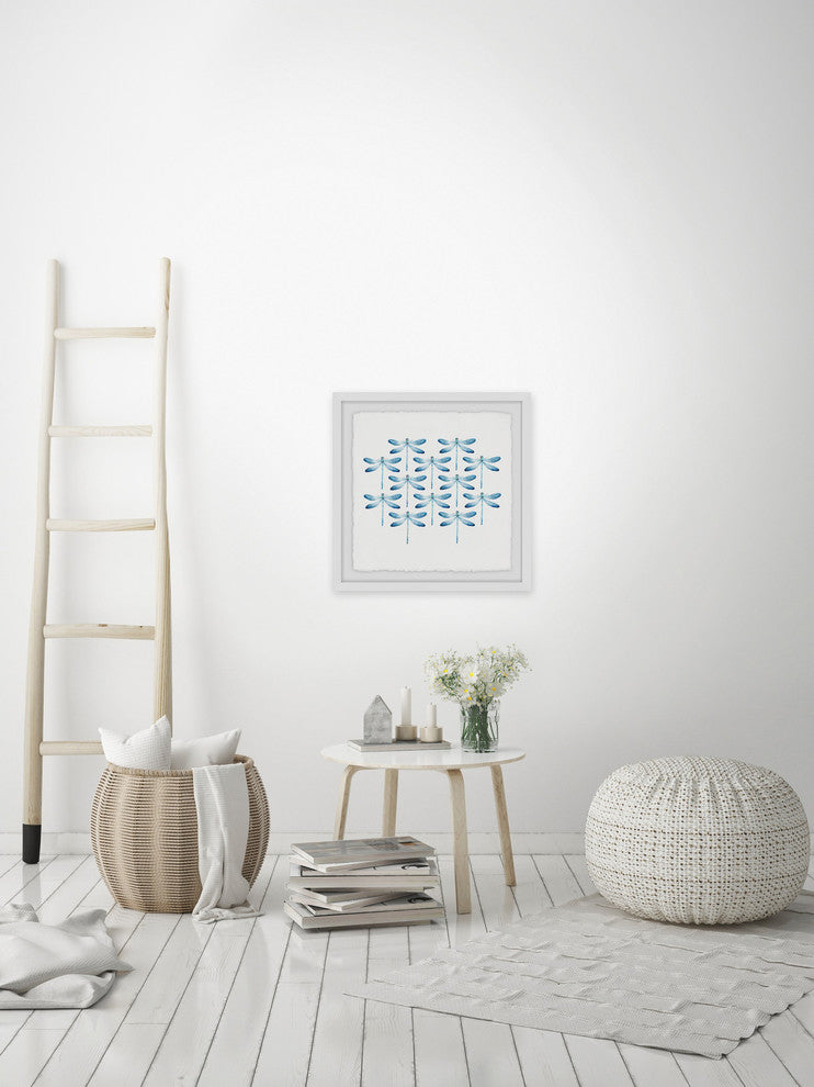 "Blue Dragonfly Rows II" Framed Painting Print, 32"x32"