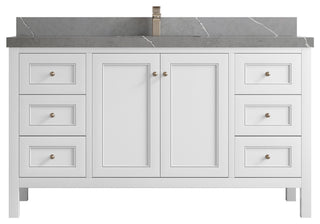 Nashville 60" Single Bathroom Vanity, White 2" Piatra Gray