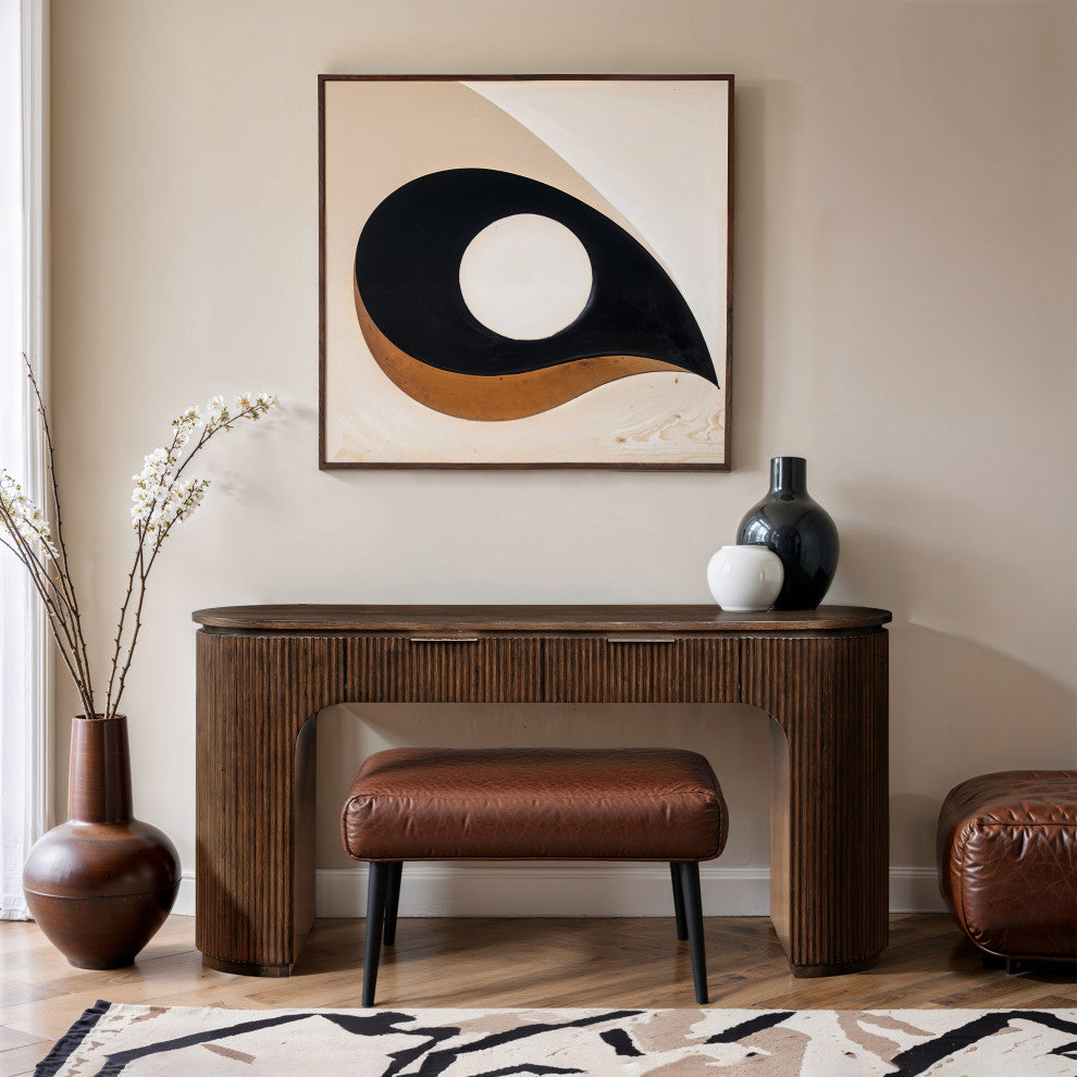 Astrid Solid Wood And Oak Veneer Vanity / Desk / Console Table, Brown