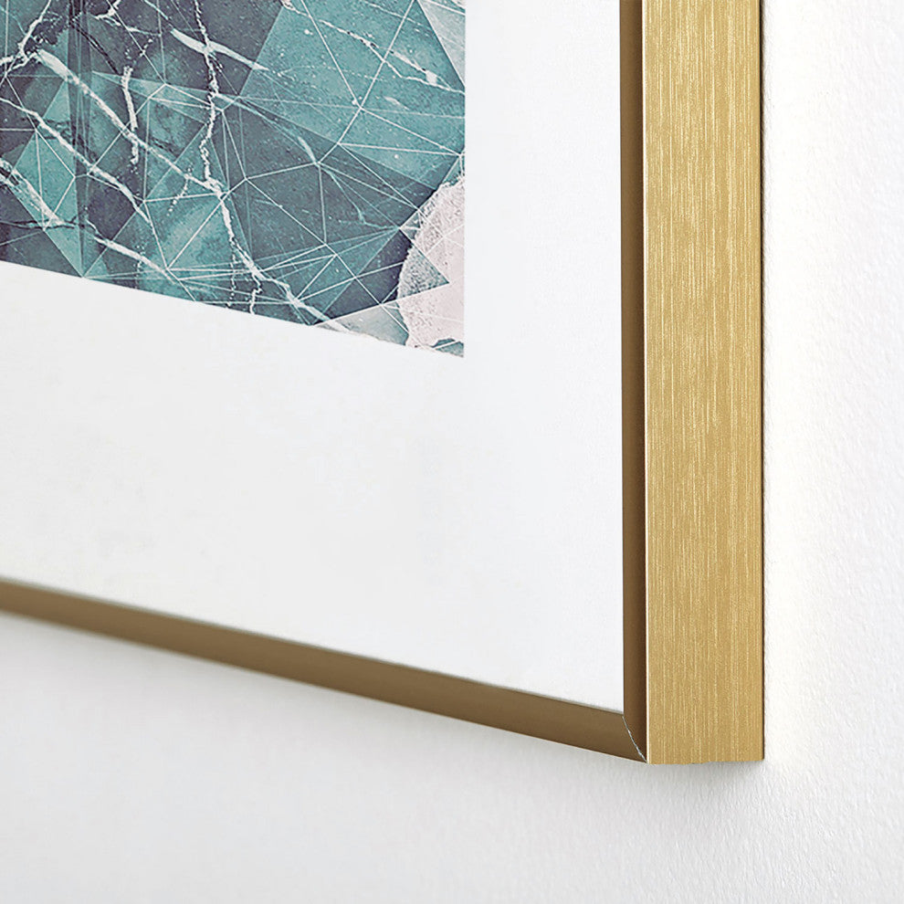 Emanuela Carratoni Teal Blue Geometric Marble Metal Framed Art Print