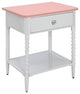 Solid Wood and Metal Nightstand With Spacious Storage, White and Pink