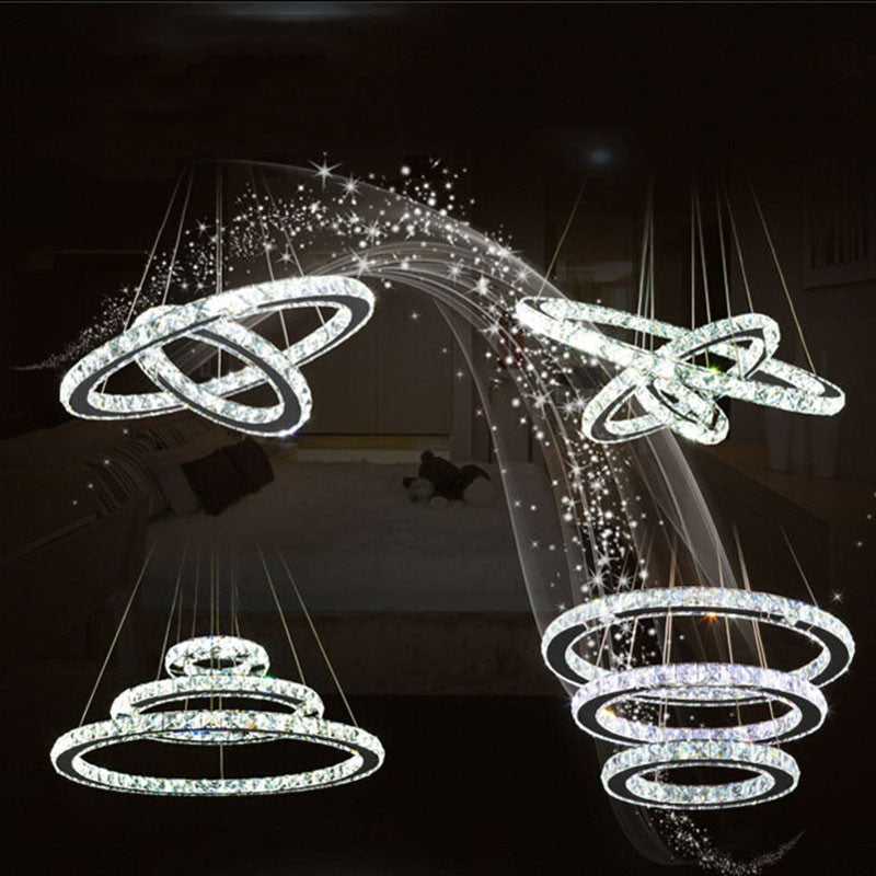 3 Circle Diamond Ring LED Crystal Modern Light  Pendant, Diameter 32" Daylight
