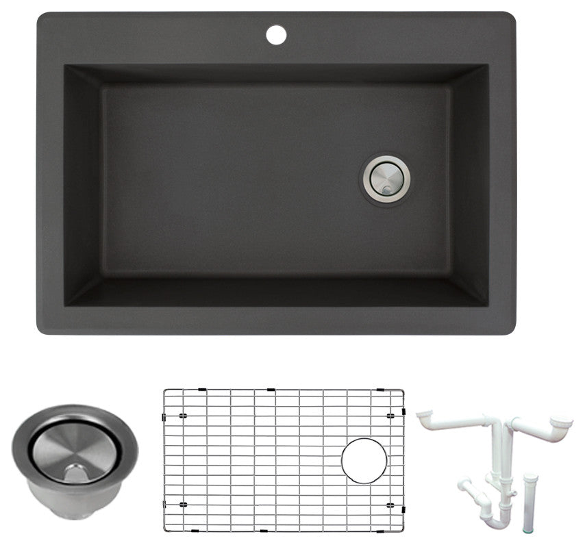 Radius Granite 33-in Drop-In Kitchen Sink Kit in Black
