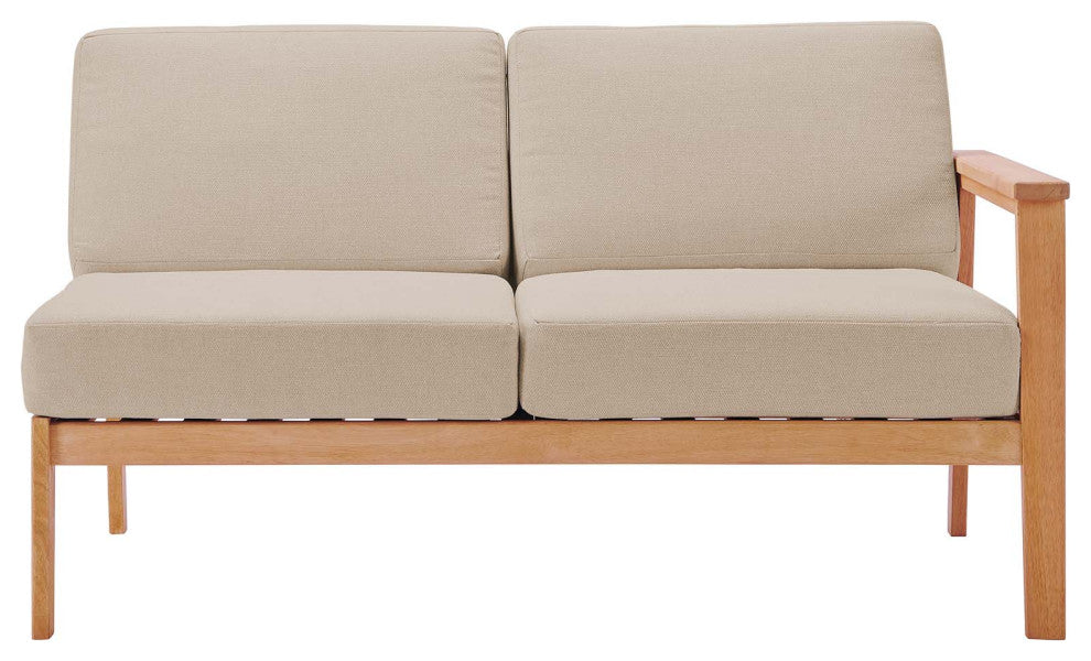 Lounge Loveseat Sofa, Wood, Brown Natural Taupe Gray, Modern, Outdoor Patio Cafe