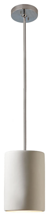Small Cylinder Pendant , Bisque, Polished Chrome, Rigid Stem, Incandescent