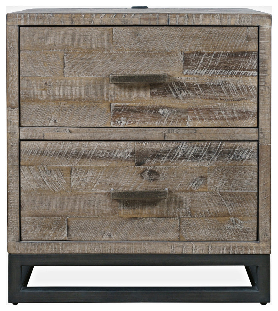 East Hampton Modern Coastal 25" Distressed Acacia Nightstand With USB Charging