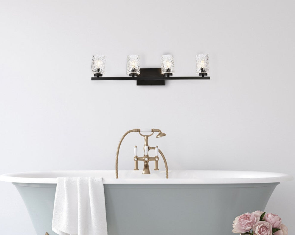 Conor 4-Light Bath Sconce, Black With Clear Shade