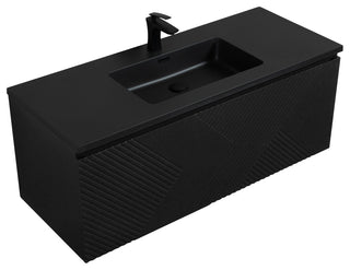 Matte Black Wall Mount Bath Vanity, Integrated Sink, Black Sink, 48"