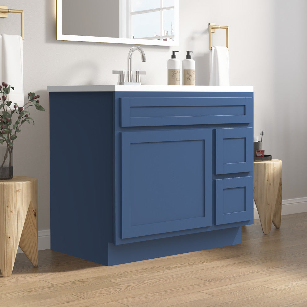 Vanity Art Vanity Base Cabinet, No Top, Drawers on Right, 36", Blue