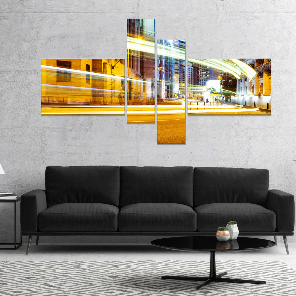 Blur Motion Traffic Trail in Modern City, Large Canvas Print, 60"x32", 4 panels