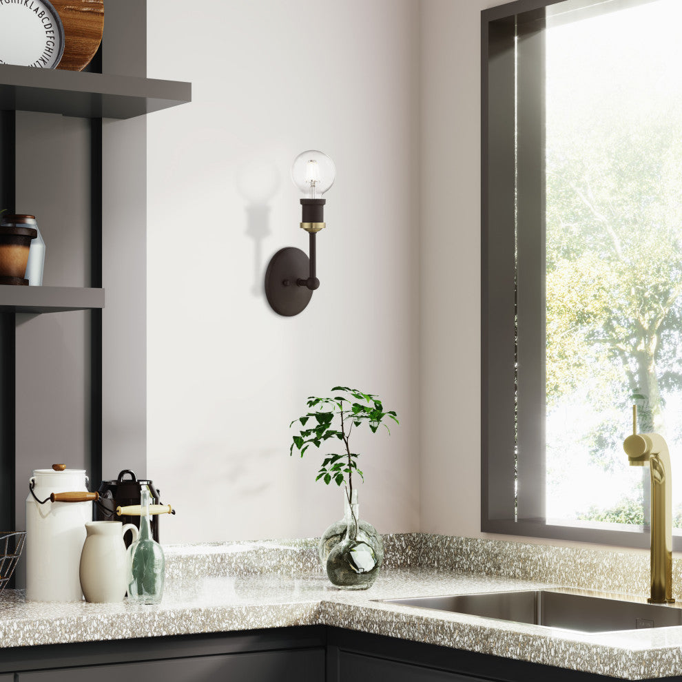 Lansdale 1 Light Bronze With Antique Brass Accents ADA Vanity Sconce