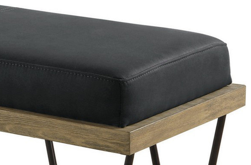 Leatherette Padded Bench with Hairpin Legs, Gray