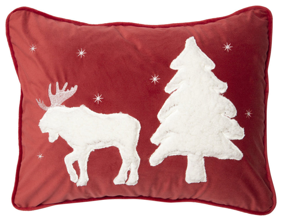 Red Moose and Snow Rustic Cabin Throw Pillow 16x20
