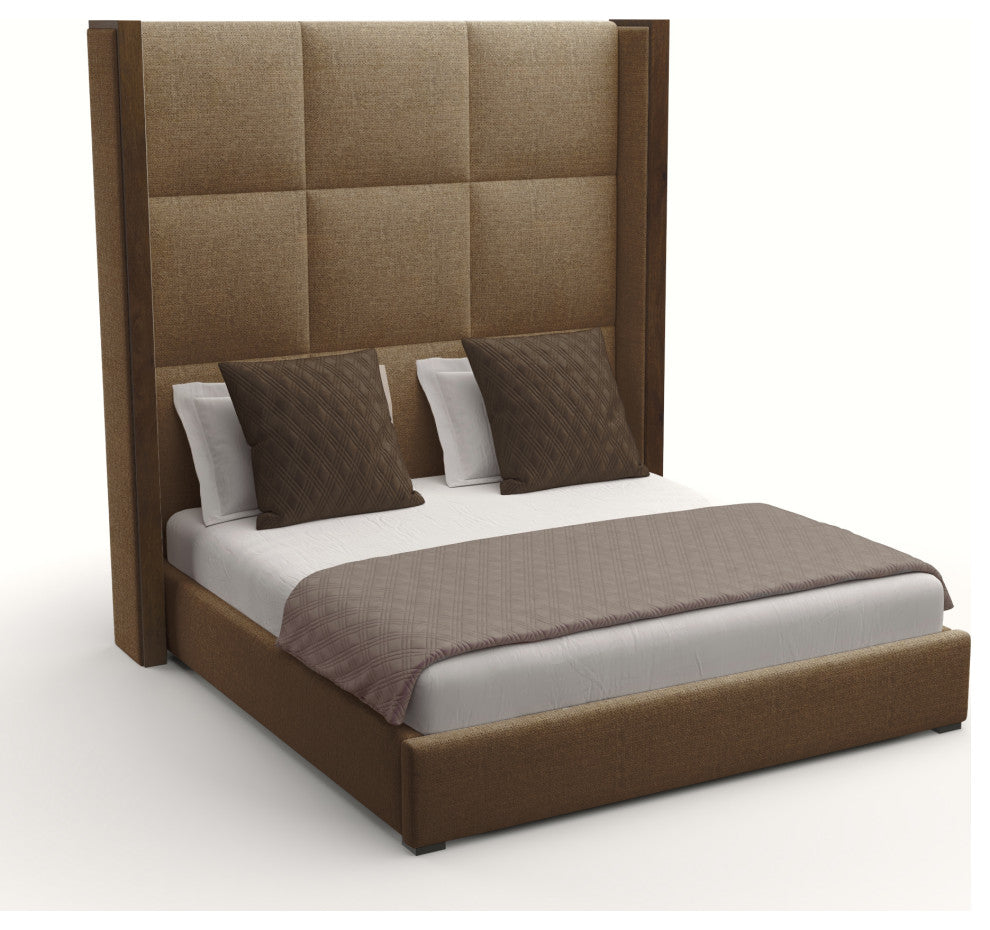 Nativa Interiors Irenne Square Tufted Bed, Brown, Queen, High 87"