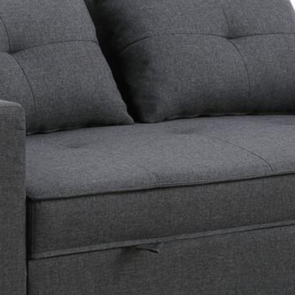 Benzara BM293178 Convertible Sleeper Loveseat With Side Pocket, Dark Gray Linen