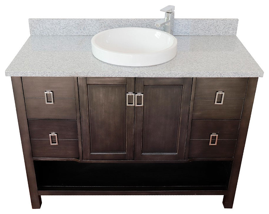 49" Single Vanity, Silvery Brown Finish With Gray Granite Top