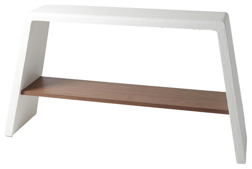 Mid Century Modern Angular Console Table White Wood Minimalist Open Retro Arch