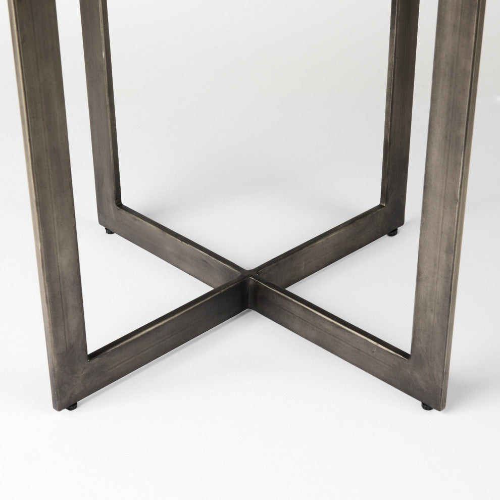 Faye I Medium Brown Wood With Metal Base Round Dining Table