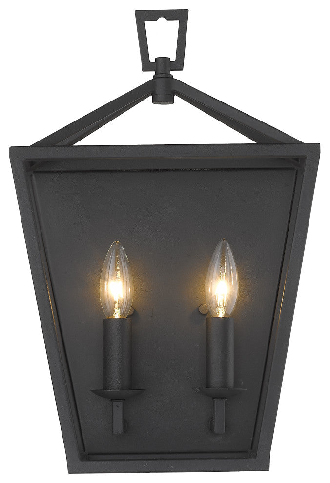 2 Light Open Lantern Candle Wall Sconce in Forged Black